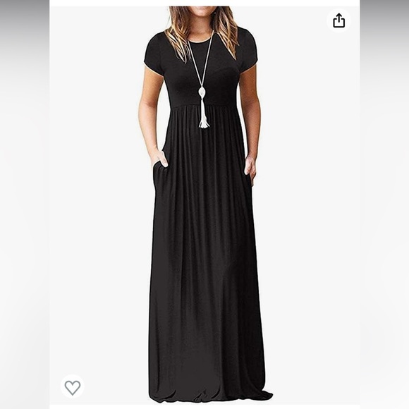 Women Short Sleeve Loose Plain Casual Long Maxi Dresses with Pockets - Picture 2 of 5